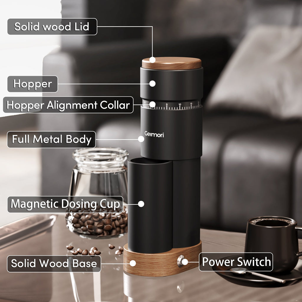 Geimori T38 Plus-The True Pro Grade Portable Coffee Grinder with 38mm Conical Burr, Anti-Static Tech, Stepless Grind Settings, Zero Retention